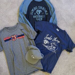 5 pc lot Jacksonville Jumbo Shrimp Baseball t-shirts hat Men’s small Nike